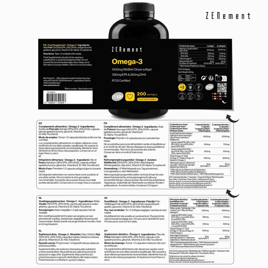 Omega-3 Zenement 1000 mg Aceite de Pescado 200 cápsulas